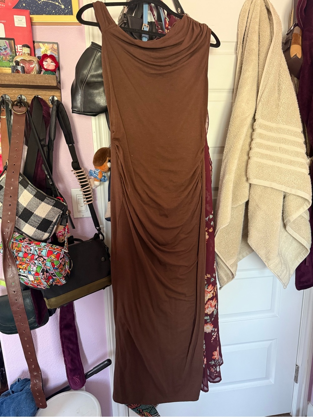Brown Draped Maxi Dress - Unbranded